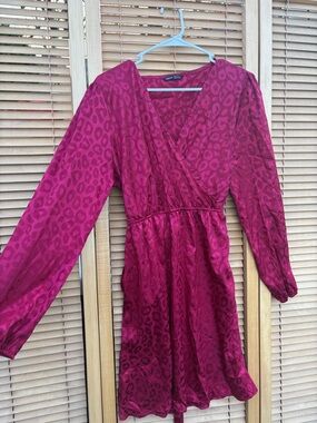 SHEIN Fuchsia Leopard-Print Midi Dress